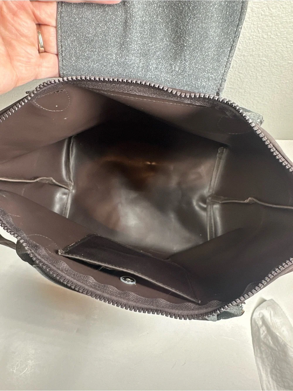 LONGCHAMP Le Pliage Original Dark Brown Tote Silver Hardware